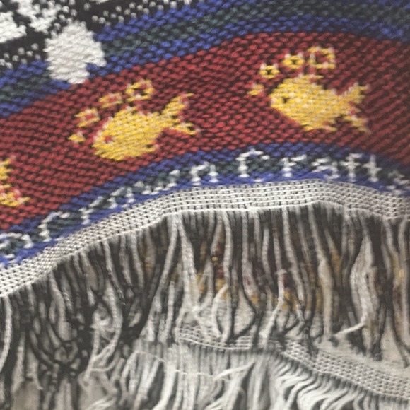 Vintage San Marcos Fringe Cat And Fish Blanket 46"x57" New - Picture 7 of 7